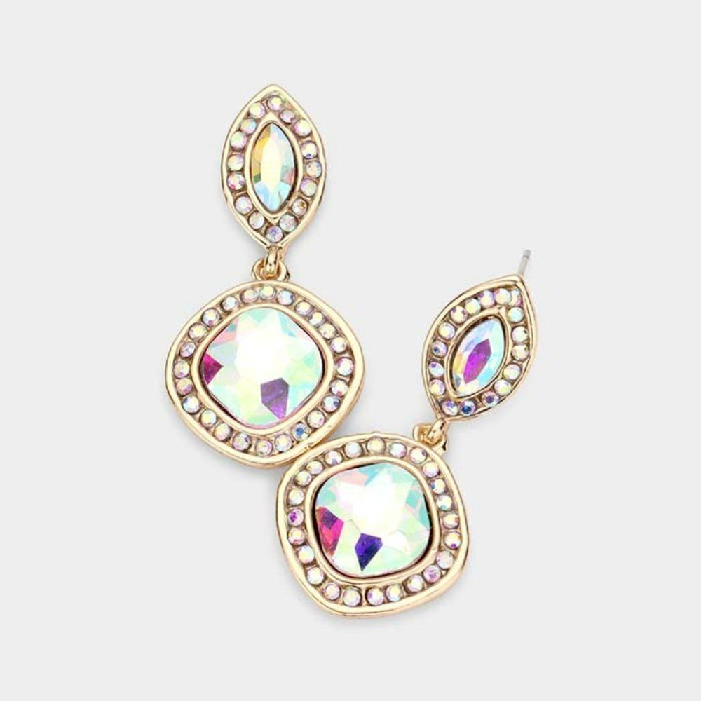 Marquise & Square Abalone Crystal Evening Earrings - Picture 1 of 5
